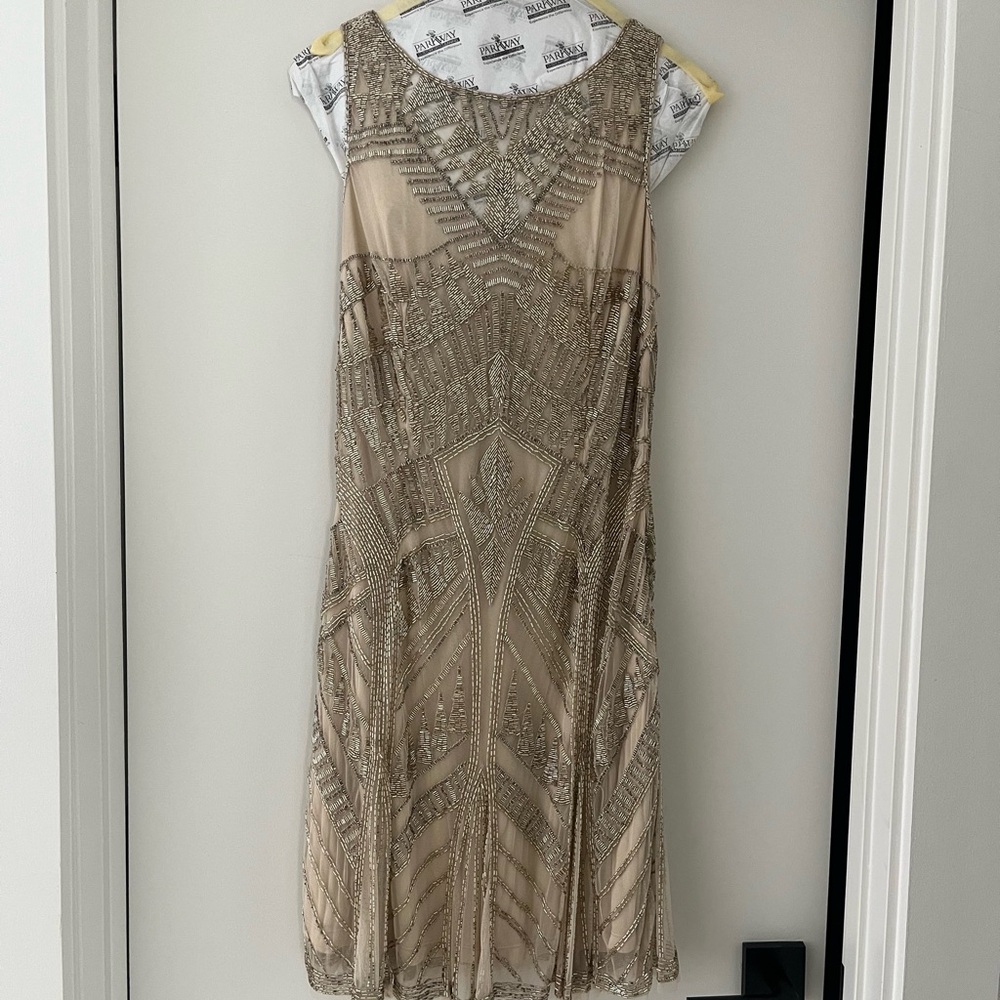 Elegant Beige Beaded Dress
